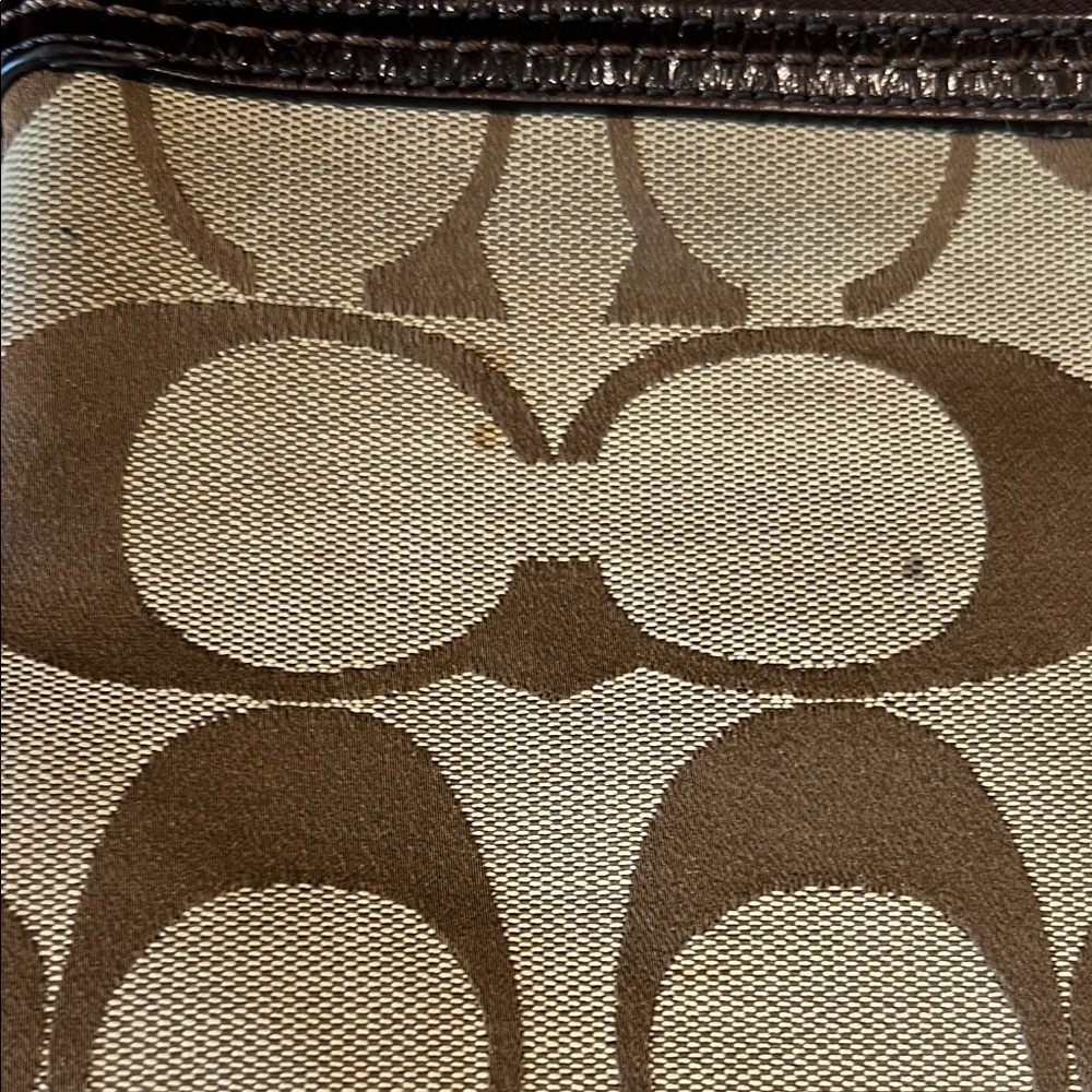 Coach Signature Jacquard Canvas & Patent Leather Hobo Shoulder Bag Khaki/Brown - Picture 3 of 11